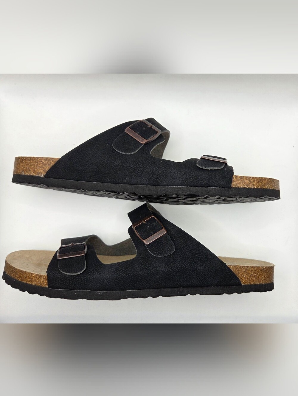 Akskate Black Double-Buckle Women’s Cork Footbed Slide Sandals